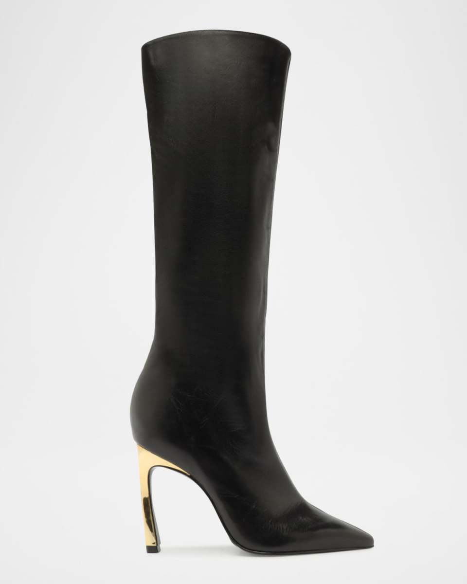 Cate Curve Leather & Metallic Heel Boots